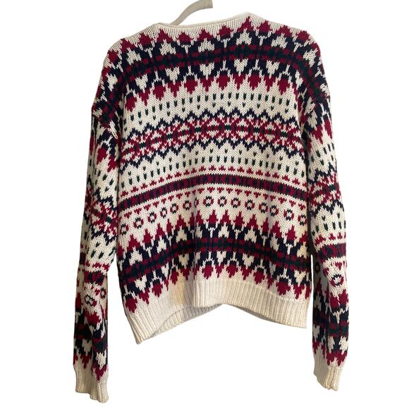 Vintage White Maroon Fair Isle Cardigan Womens Sz Large 80s Cottage Christmas - Picture 3 of 16